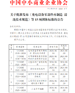 《光电设备零部件再制造 清洗技术规范》等15项标准今日实施(图1)